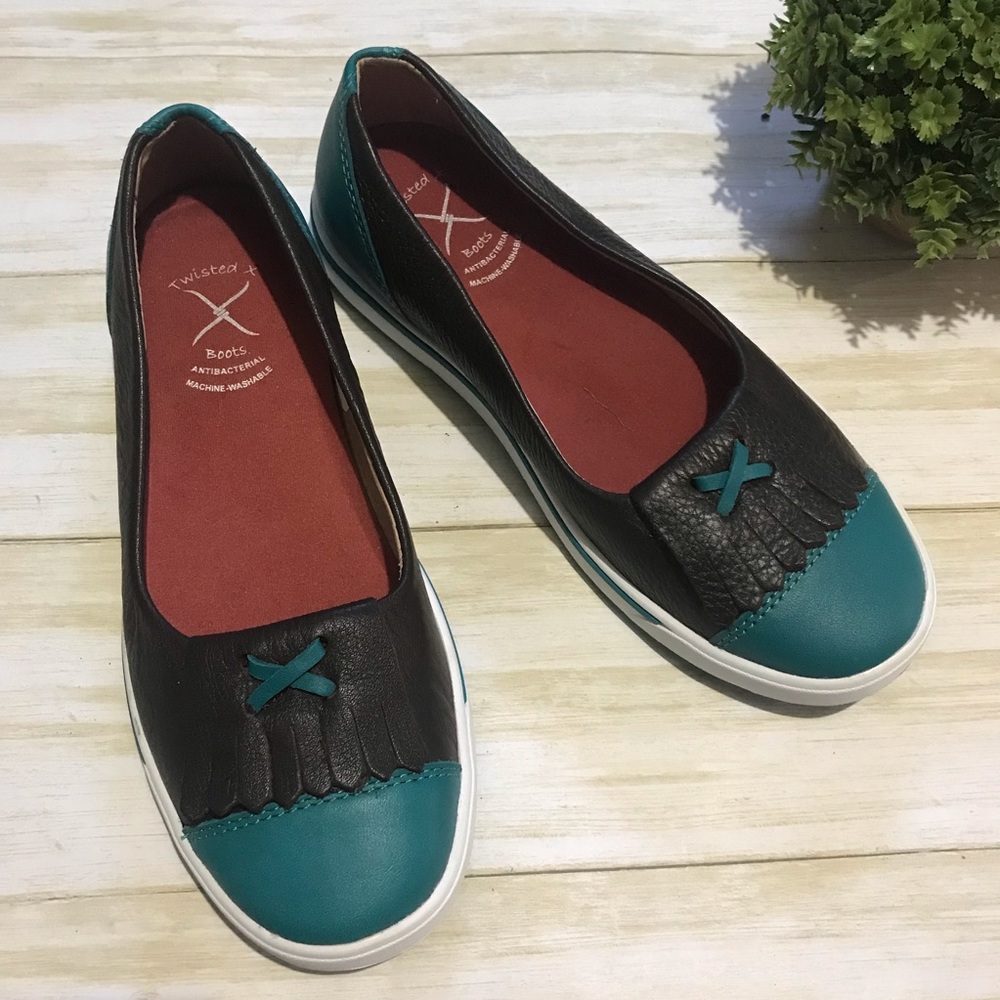 Twisted X Turquoise Chocolate Slip In Casual Loafer Boat Shoes Women’s Size 7